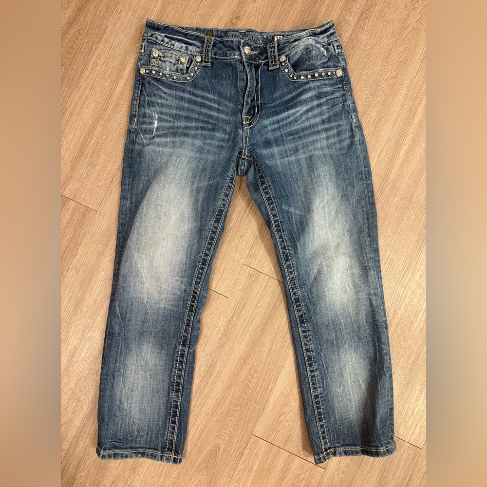 Miss Me Women's Faded Blue Cropped Ankle Jeans Boyfriend Capri